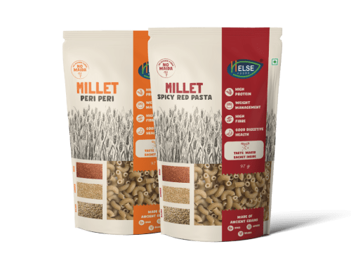 Millet Macaroni Pasta Flavours-by HelseFoods 500x383px Millet Macaroni Pasta Flavours - Spicy Red and Peri Peri by Helse Foods